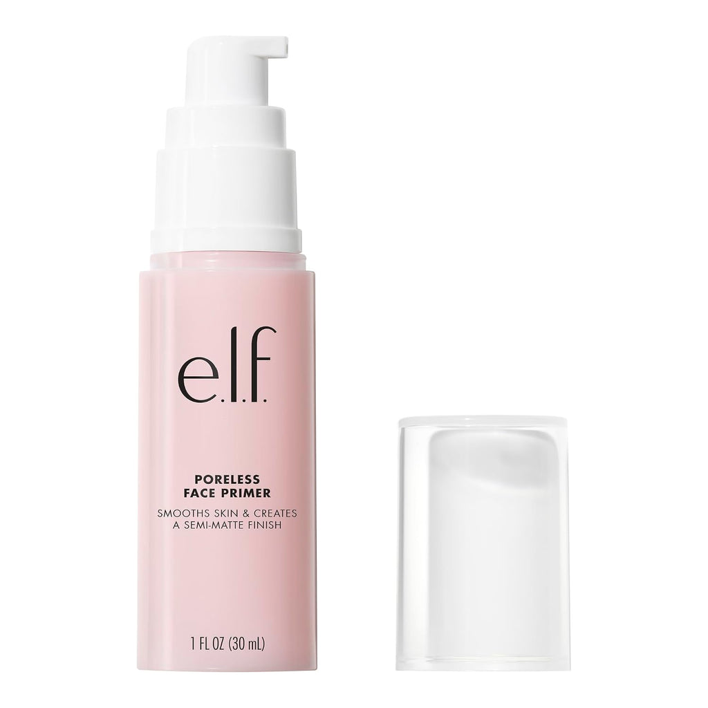 e.l.f. Poreless Face Primer - Large. Silky. Skin-Perfecting. Lightweight. Long Lasting. Absorbs Quickly. Smooths. Preps. Creates Flawless Base. Infused with Tea Tree and Vitamins A & E. 1.01 Fl Oz