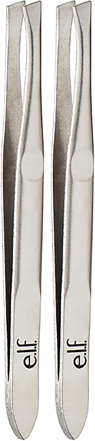 e.l.f. Slant Tweezer. Professional Quality Stainless Steel. Provides a Strong Grip. Removes Hairs Accurately. Shapes. Defines. Easy To Use. Ergonomically-Designed