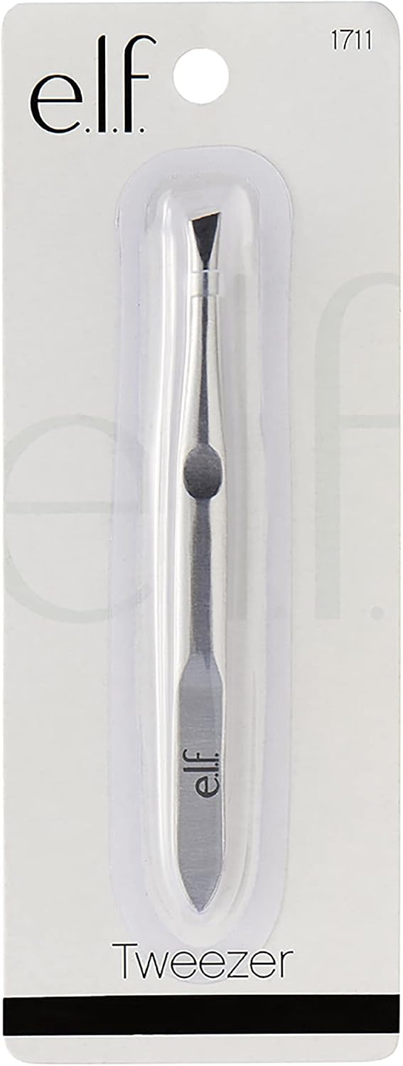 e.l.f. Slant Tweezer. Professional Quality Stainless Steel. Provides a Strong Grip. Removes Hairs Accurately. Shapes. Defines. Easy To Use. Ergonomically-Designed