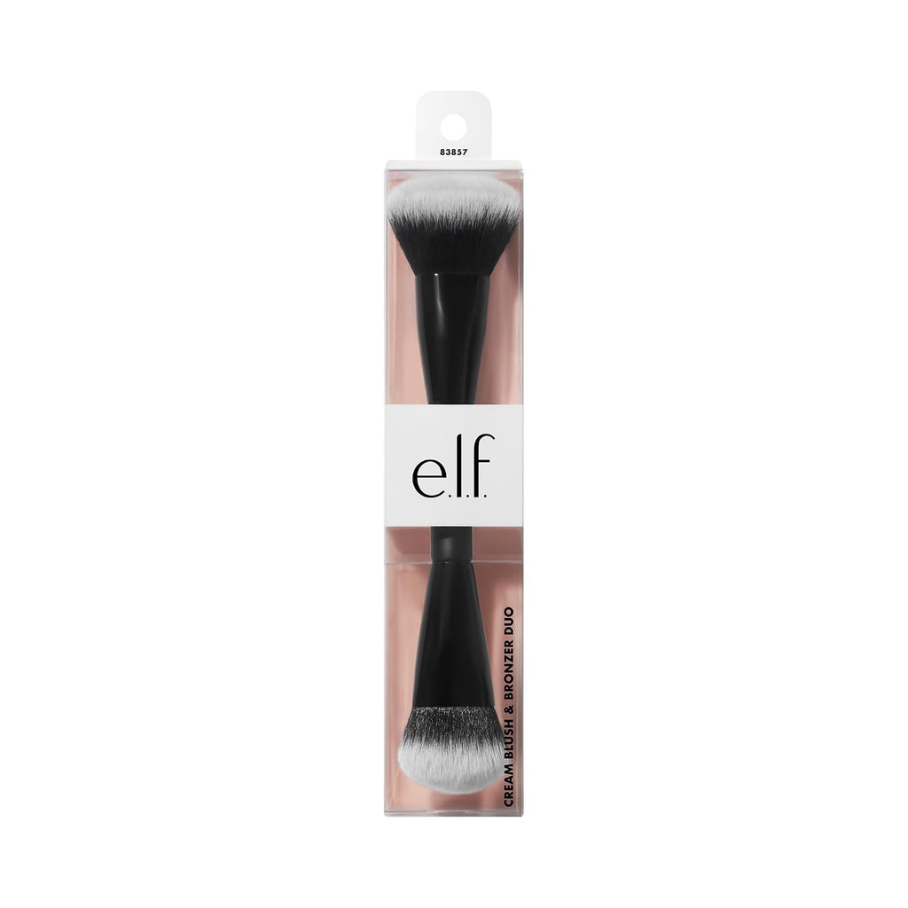 e.l.f. Cream Blush & Bronzer Duo Brush. Blending & Layering Brush | Cream Formulas. Dense Synthetic Bristles. Angled Sculpting. Creates Seamless & Professional Finish. Vegan & Cruelty-Free