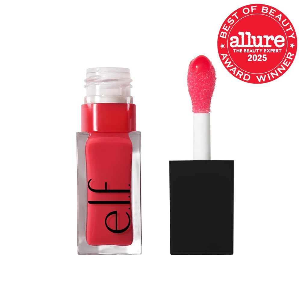 e.l.f. Glow Reviver Lip Oil. Tinted. Hydrating & Non-Sticky. Red Delicious | High-Shine Tinted Lip Oil. Hydrating. Infused with Jojoba & Nourishing Oils. Glossy Formula. Vegan & Cruelty-Free