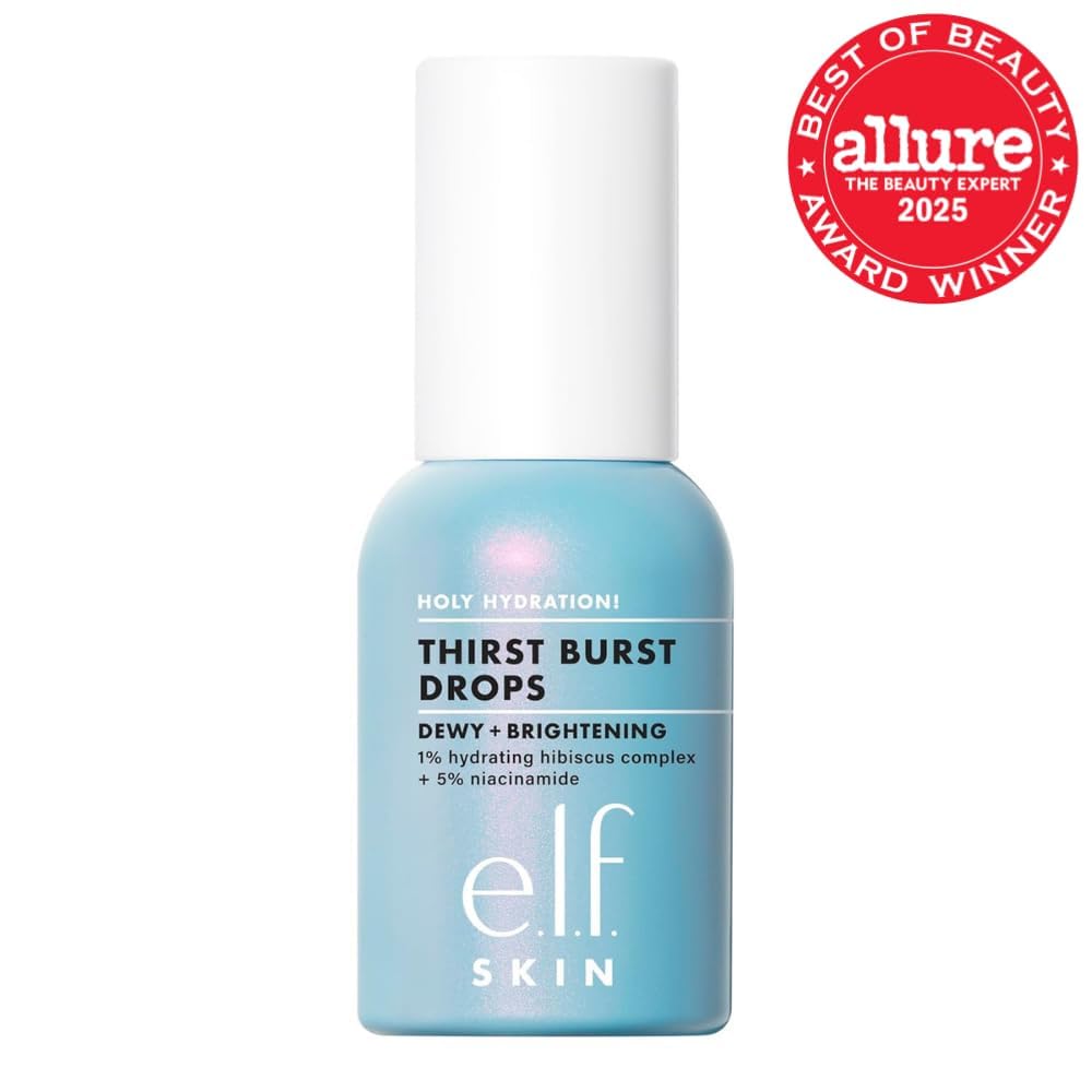 e.l.f. SKIN Holy Hydration! Thirst Burst Drops. Face Serum. 1 oz | 5% Niacinamide & Hyaluronic Acid for Radiant. Plump-Looking Skin. Non-Greasy Feel Serum & Primer. Vegan & Cruelty-Free
