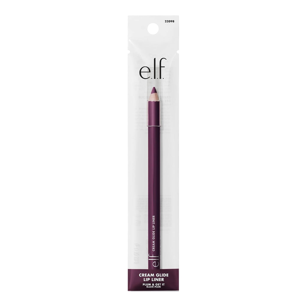 e.l.f. Cream Glide Lip Liner. Creamy High-Pigment. Plum & Get It | Semi-Matte Finish. Creamy Application. Smooth Glide Lip Pencil. Defines & Shapes. Vegan & Cruelty-Free