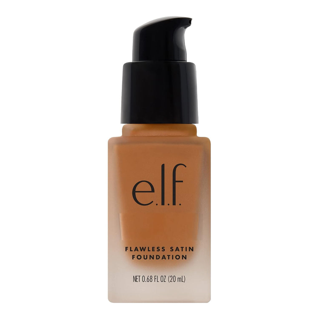 e.l.f. Flawless Satin Foundation. Lightweight & Medium Coverage. Semi-Matte Finish. Vegan & Cruelty-Free. Caramel. 0.68 Fl Oz (20mL)