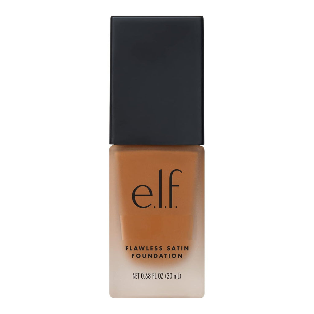 e.l.f. Flawless Satin Foundation. Lightweight & Medium Coverage. Semi-Matte Finish. Vegan & Cruelty-Free. Caramel. 0.68 Fl Oz (20mL)