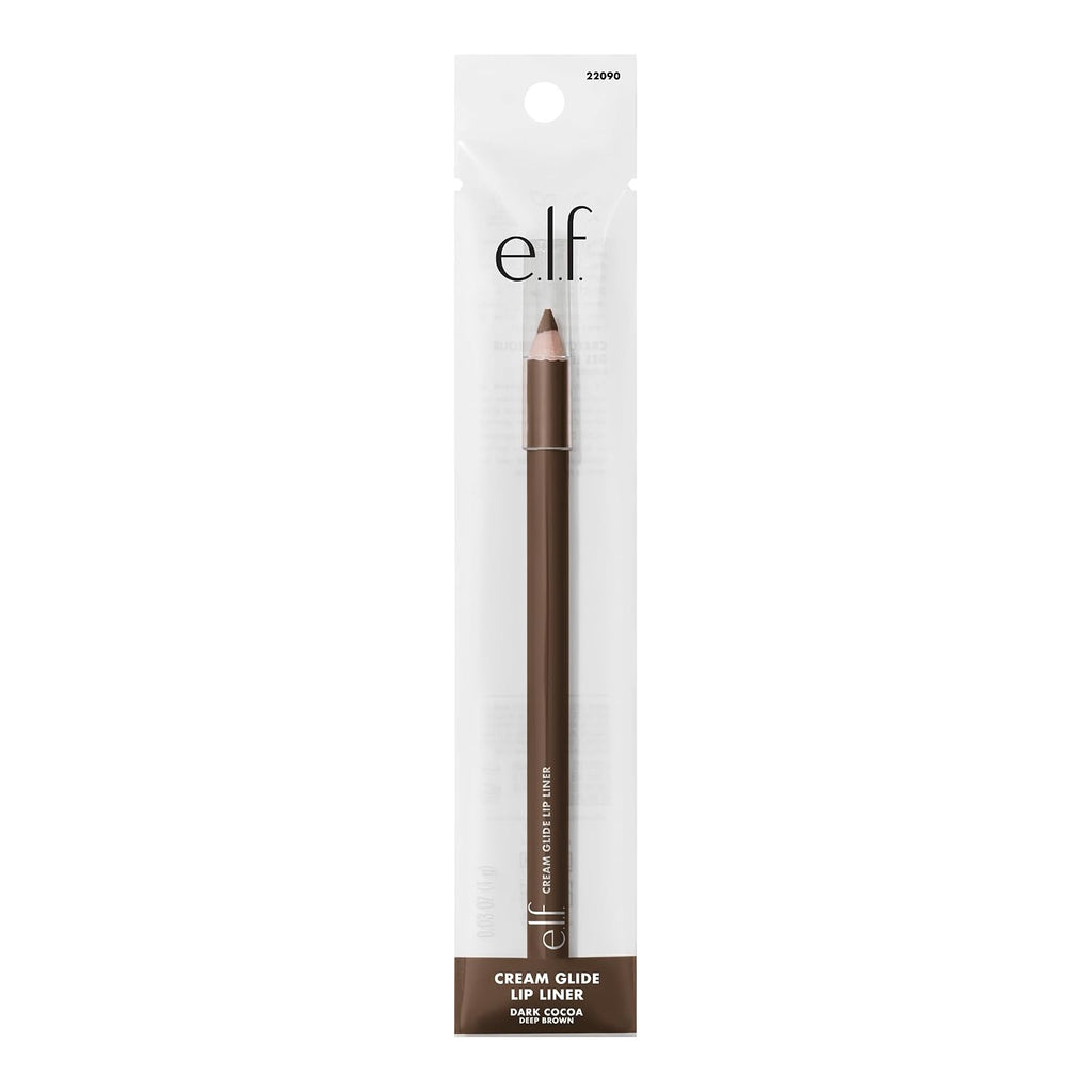 e.l.f. Cream Glide Lip Liner. Creamy High-Pigment. Dark Cocoa | Semi-Matte Finish. Creamy Application. Smooth Glide Lip Pencil. Defines & Shapes. Vegan & Cruelty-Free