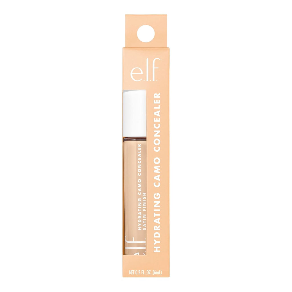 e.l.f. Hydrating Camo Concealer. Full Coverage. Light Sand | Satin Finish. Under-Eye & Blemish Coverage. Hydrating Formula. Long-Lasting Wear. Non-Creasing. Vegan & Cruelty-Free