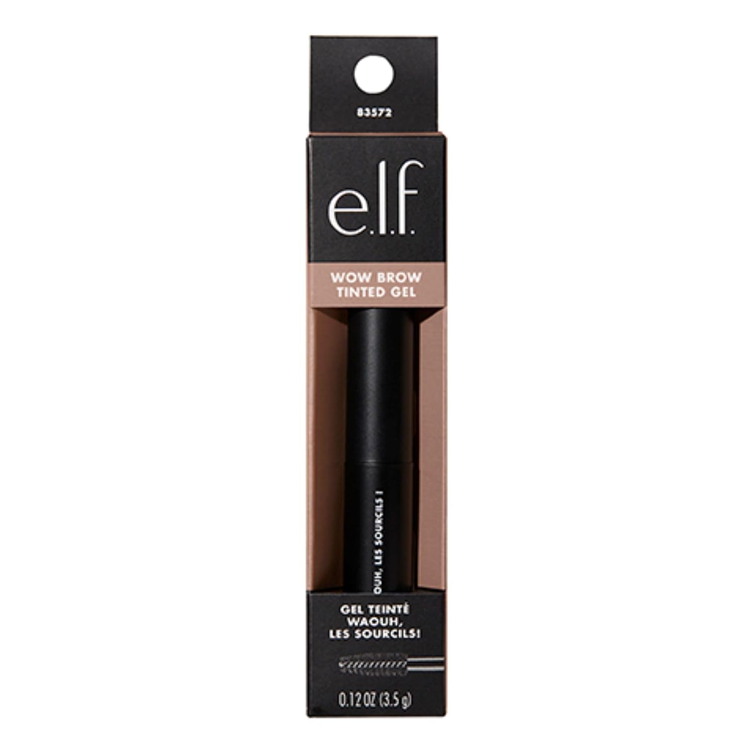 e.l.f. Wow Brow Gel. Volumizing. Buildable. Wax-Gel Hybrid. Creates Full. Voluminous-Looking Brows. Locks Brow Hairs In Place. Taupe