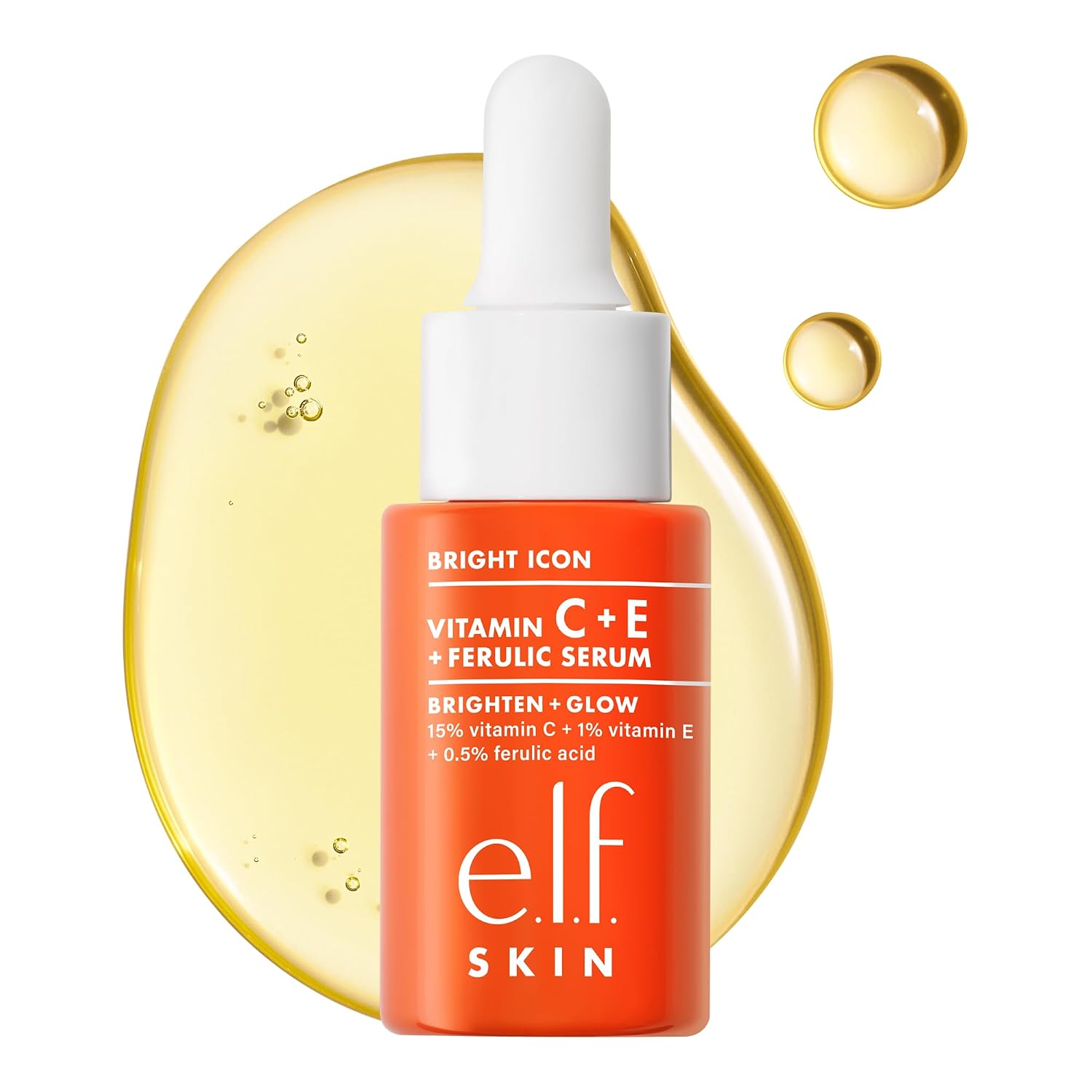 e.l.f. SKIN Bright Icon Vitamin C + E + Ferulic Serum. 1 oz | Brightening Serum with 15% Vitamin C. 1% Vitamin E & 0.5% Ferulic Acid. Helps the Look of Dark Spots. Vegan & Cruelty-Free