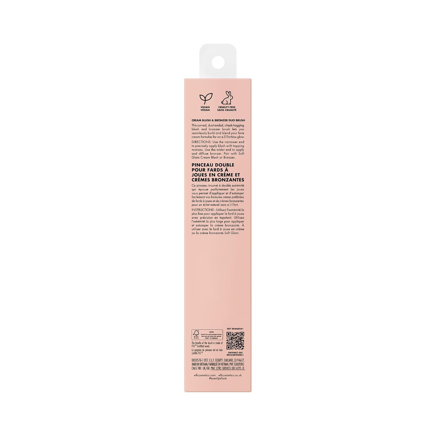 e.l.f. Cream Blush & Bronzer Duo Brush. Blending & Layering Brush | Cream Formulas. Dense Synthetic Bristles. Angled Sculpting. Creates Seamless & Professional Finish. Vegan & Cruelty-Free