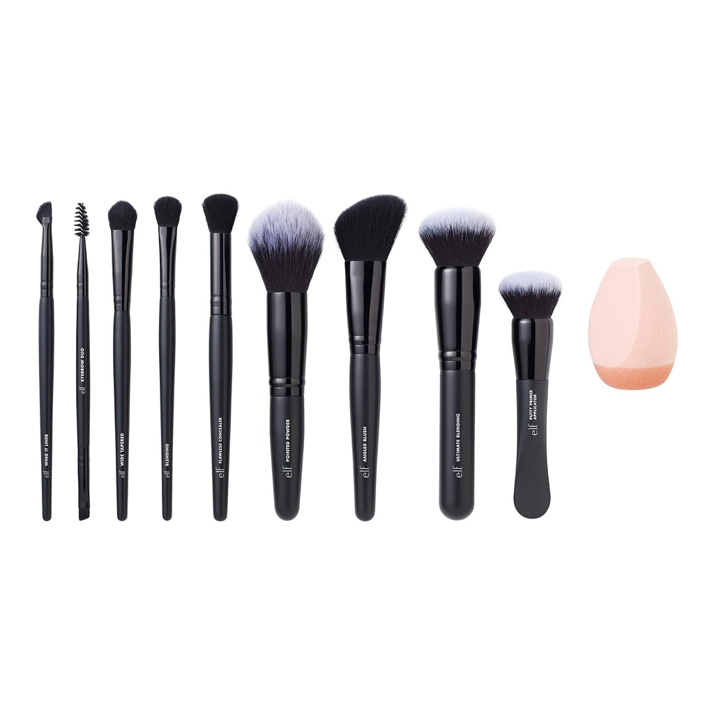 e.l.f. Ten Out Of Ten Brush Set | 10 Piece Brush Kit. Brushes For Face Makeup. Eyes. Brows & More. Made With Synthetic Bristles. Vegan & Cruelty-Free