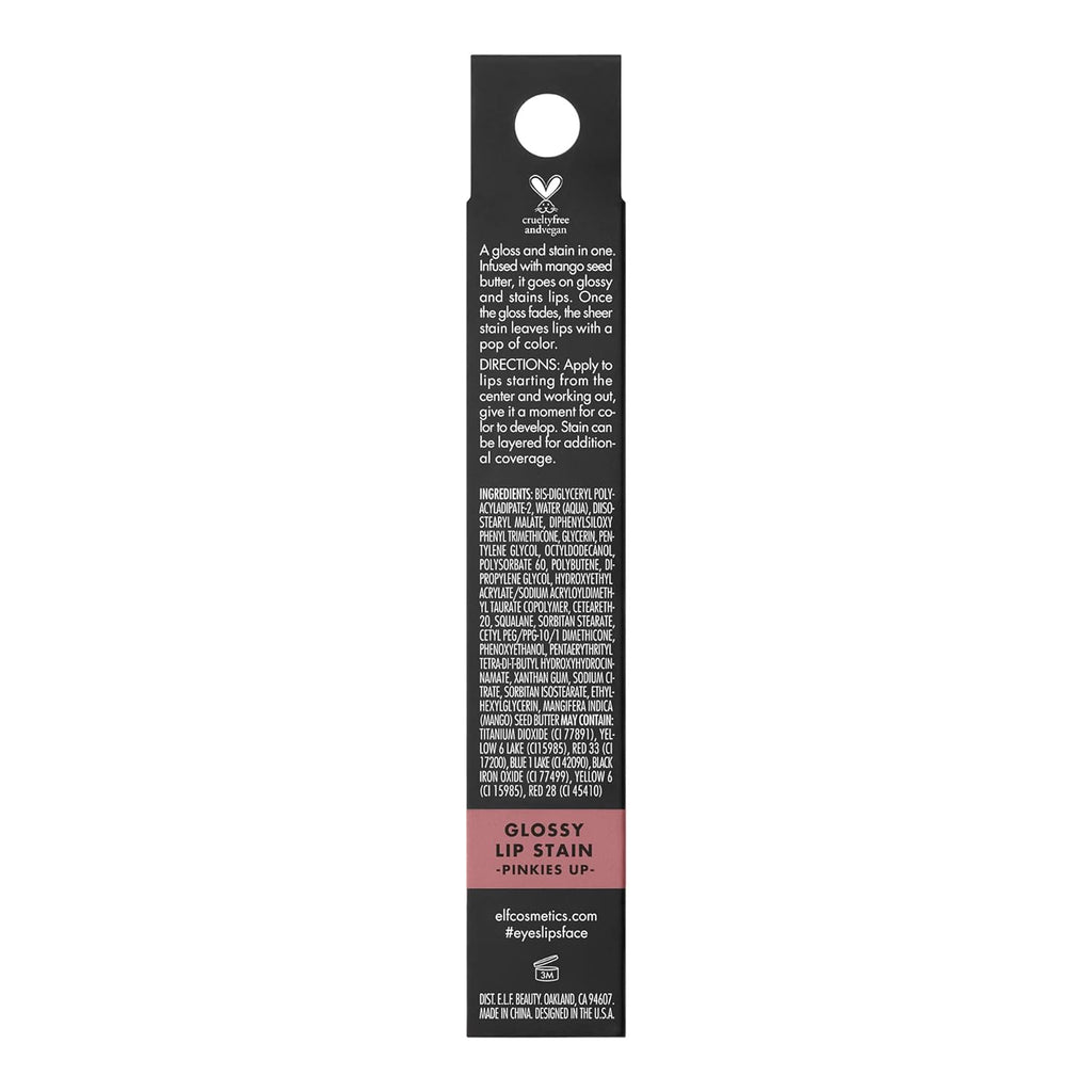 e.l.f. Glossy Lip Stain. Long-Lasting. Lightweight Lip Stain For A Sheer Pop Of Color & Subtle Gloss Finish. Vegan & Cruelty-Free. Pinkies Up