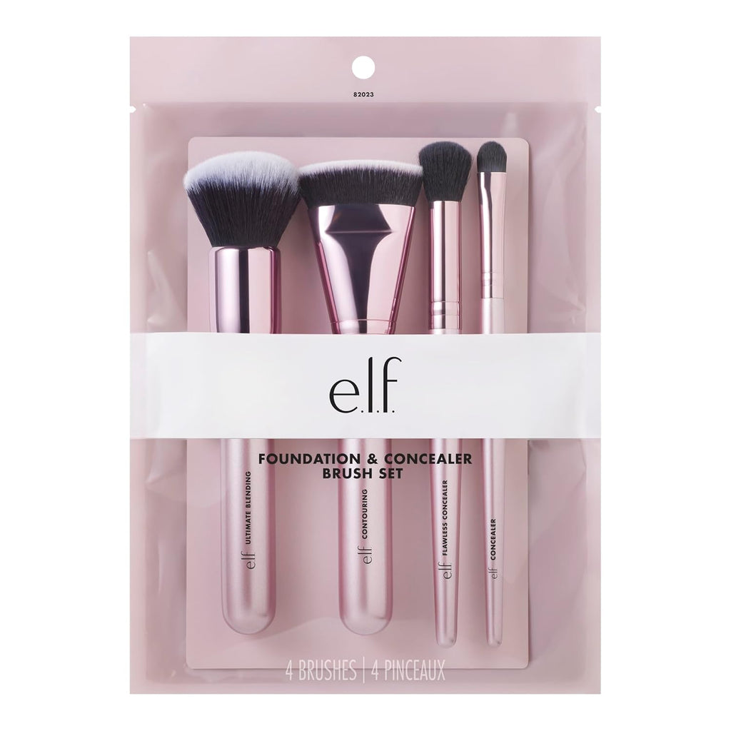 e.l.f. Complexion Perfection Brush Kit. 4-Piece Makeup Brush Set. Brushes For Foundations & Concealers. Vegan & Cruelty-Free