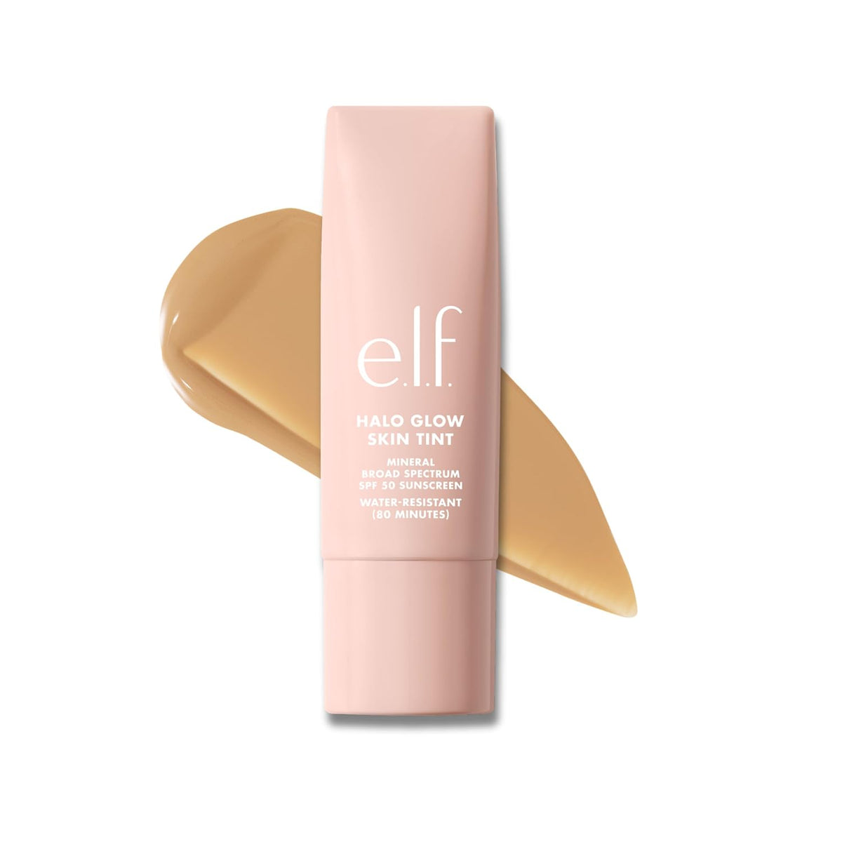 e.l.f. Halo Glow Skin Tint SPF 50. Hydrating & Tinted. 5 Light Warm | Lightweight Buildable Coverage. Dewy. Hydrated Finish. Broad-Spectrum SPF 50. Zinc Oxide & Niacinamide. Vegan & Cruelty-Free