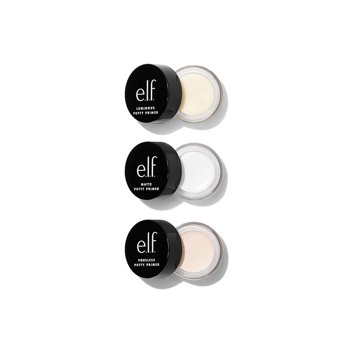 e.l.f. Cosmetics Putty Primer Trio. Includes Poreless Putty. Matte Putty & Luminous Putty. Travel Size. 0.14 Oz (4g) Each. 0.14 ounces