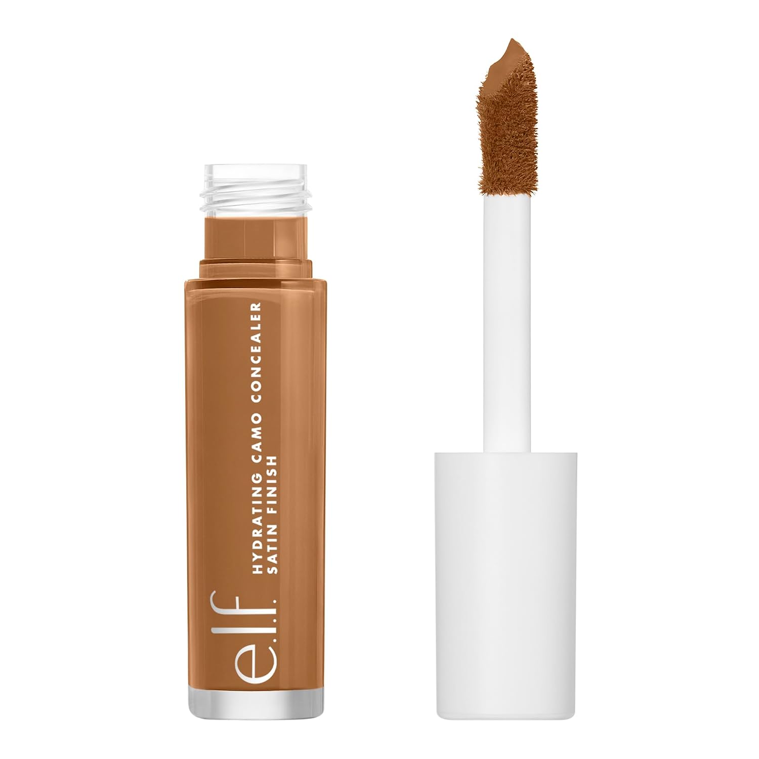 e.l.f. Hydrating Camo Concealer. Full Coverage. Deep Caramel | Satin Finish. Under-Eye & Blemish Coverage. Hydrating Formula. Long-Lasting Wear. Non-Creasing. Vegan & Cruelty-Free