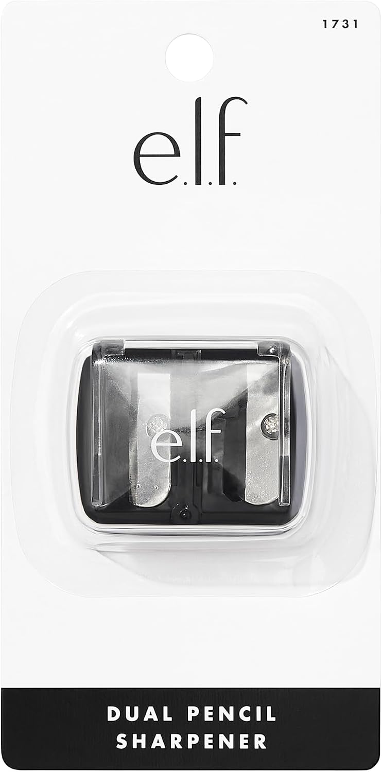 e.l.f.. Dual-Pencil Sharpener. Convenient. Essential Tool. Sharpens. Easy To Clean. Travel-Friendly. Compact. Includes Bonus Small Sharpener