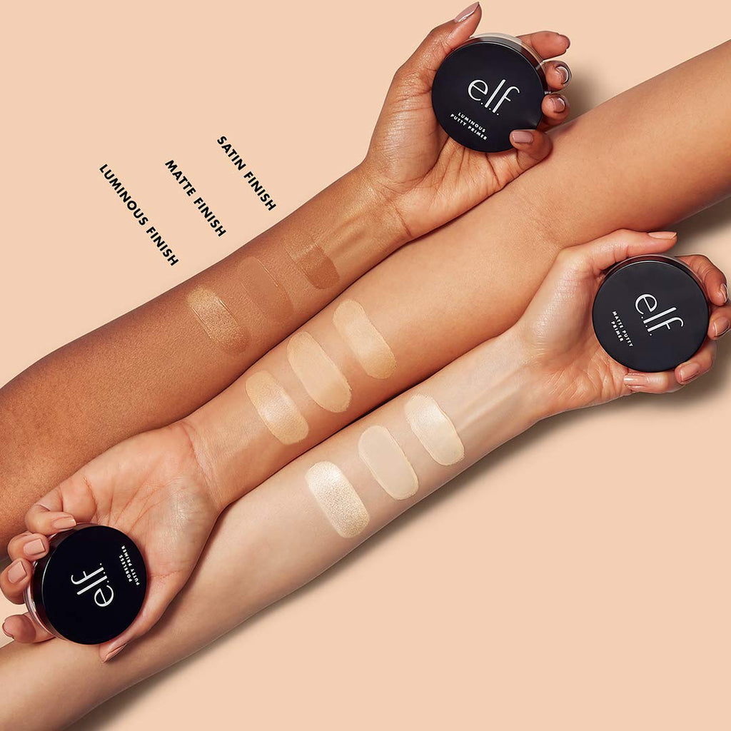 e.l.f. Luminous Putty Primer. Skin Perfecting. Lightweight. Silky. Long Lasting. Hydrates. Creates a Smooth Base. Illuminates. Plumps. Infused with hyaluronic acid. 0.74 Oz