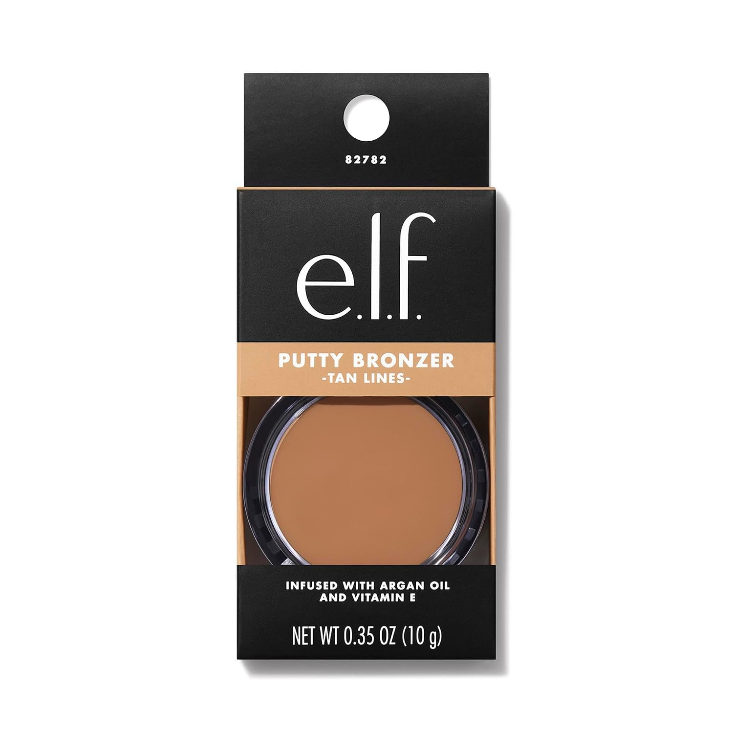 e.l.f. Putty Bronzer. Creamy & Highly Pigmented Formula. Creates a Long-Lasting Bronzed Glow. Infused with Argan Oil & Vitamin E. Tan Lines. 0.35 Oz