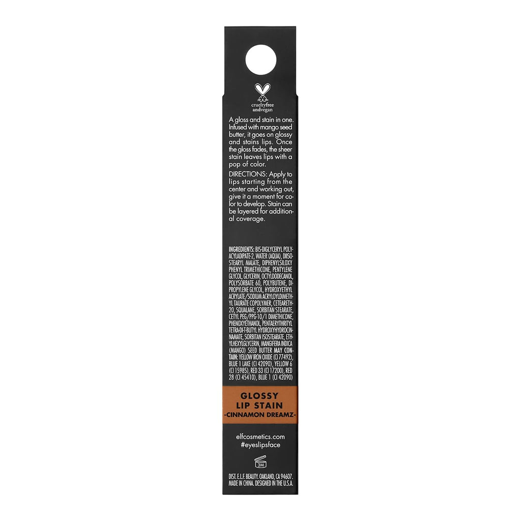 e.l.f. Glossy Lip Stain. Long-Lasting. Lightweight Lip Stain For A Sheer Pop Of Color & Subtle Gloss Finish. Vegan & Cruelty-Free. Cinnamon Dreamz