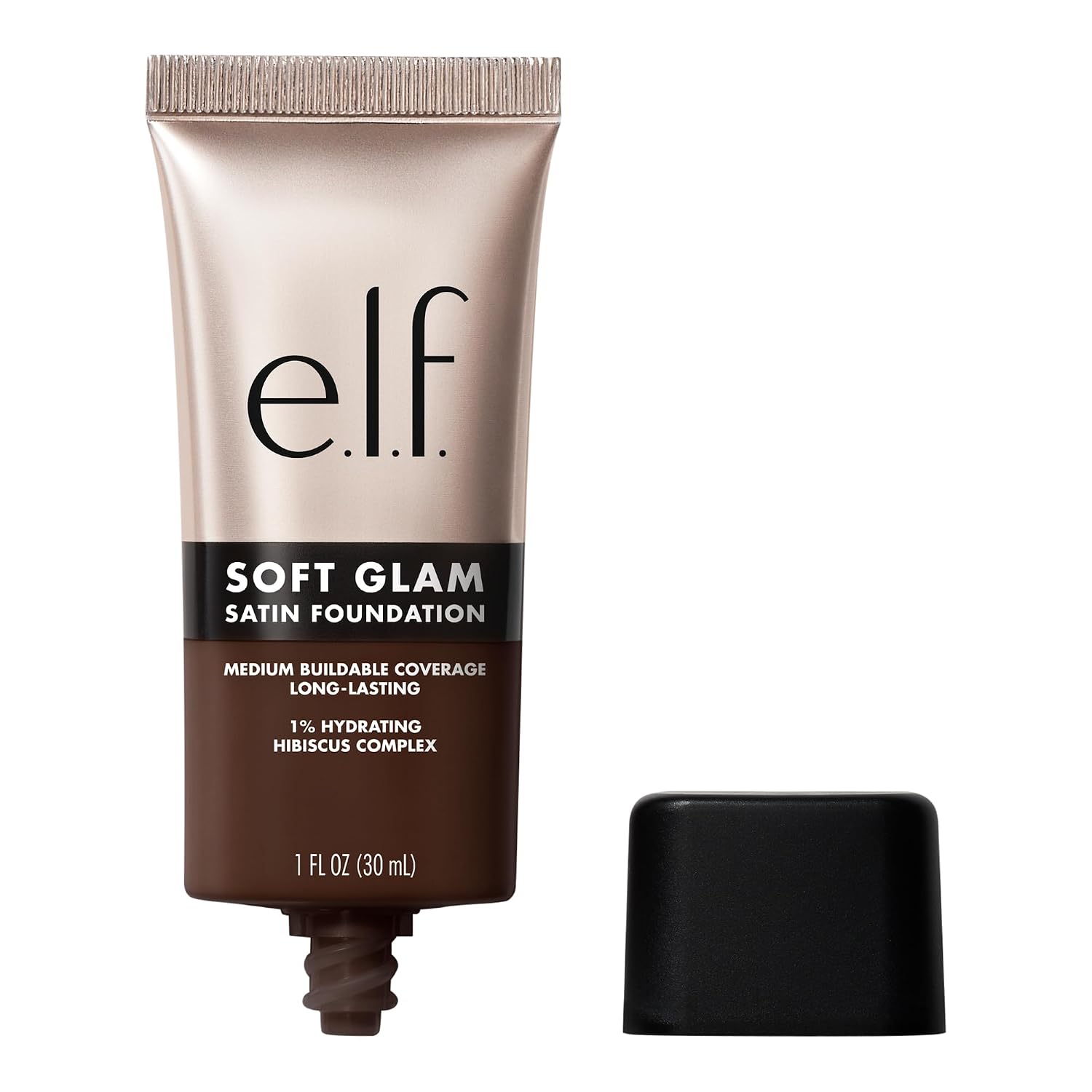 e.l.f. Soft Glam Satin Foundation. Medium Coverage. 63 Rich Warm | Satin Finish. Long-Lasting Wear. Hydrating Hyaluronic Acid & Hibiscus Complex. Blurs Pores. Lightweight. Vegan & Cruelty-Free