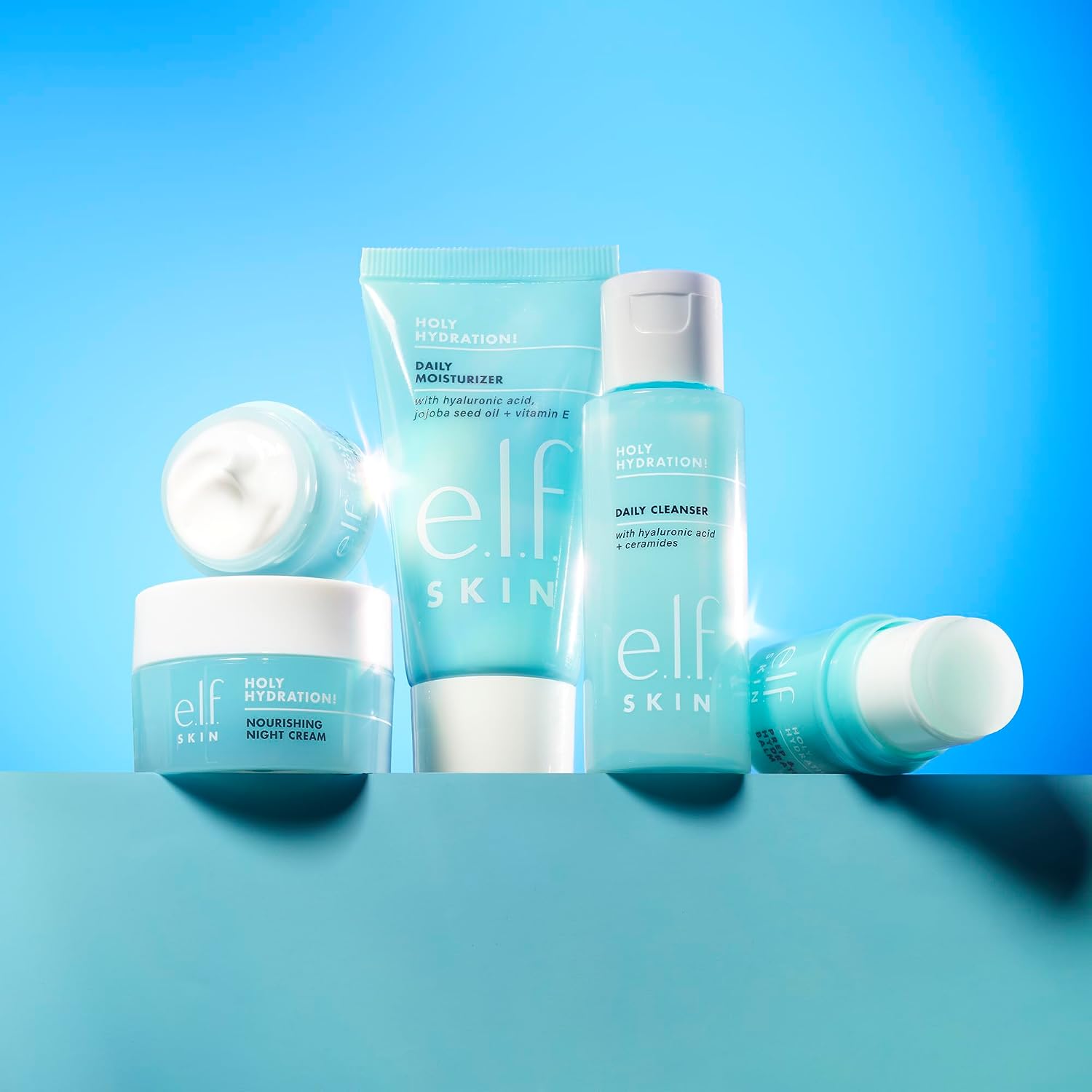 e.l.f. SKIN Holy Hydration! Jet Set Hydration Kit. Travel Friendly Hydrating Skincare Set. Face Cleanser. Balm. Moisturizer. Eye Cream & Night Cream. Vegan & Cruelty-Free