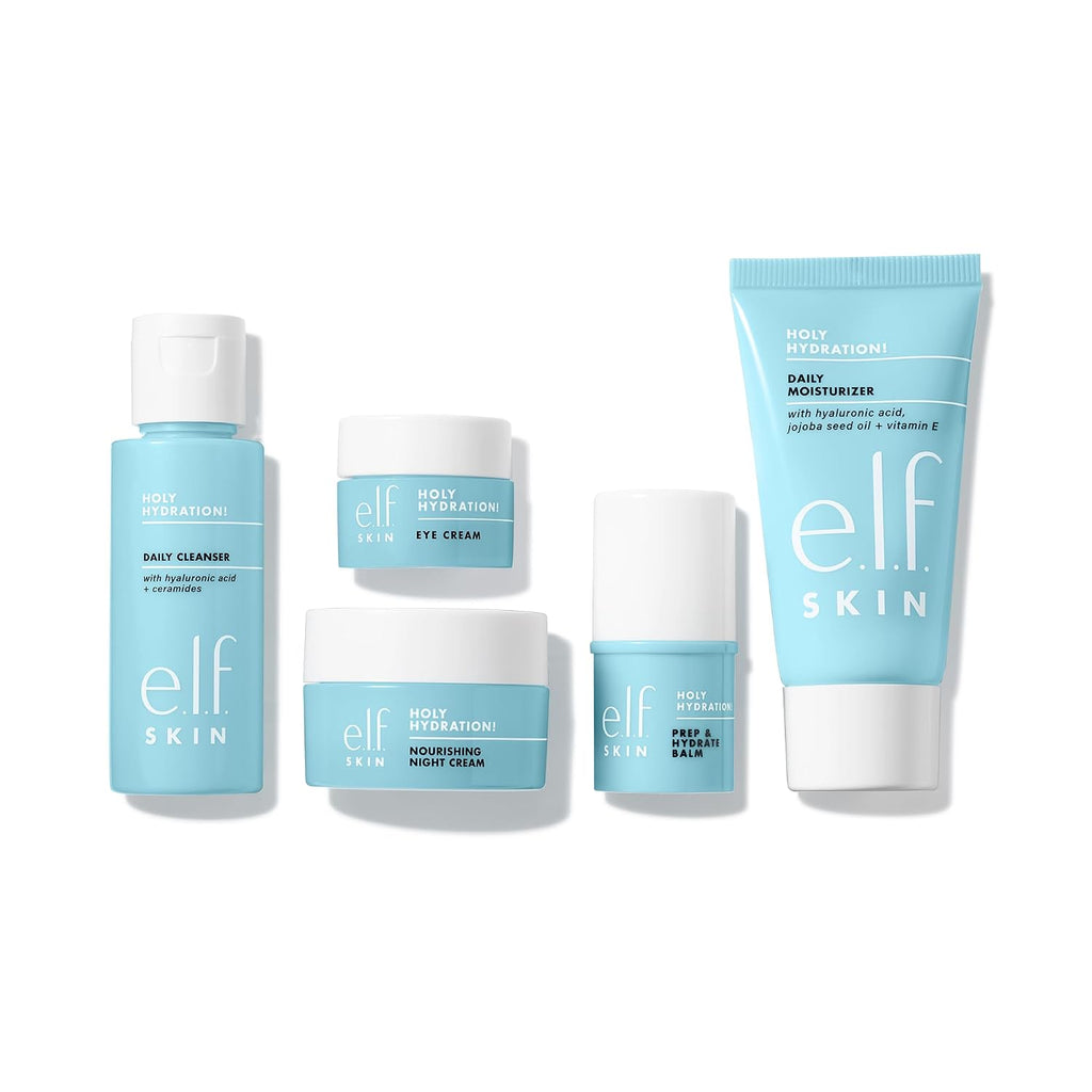 e.l.f. SKIN Holy Hydration! Jet Set Hydration Kit. Travel Friendly Hydrating Skincare Set. Face Cleanser. Balm. Moisturizer. Eye Cream & Night Cream. Vegan & Cruelty-Free