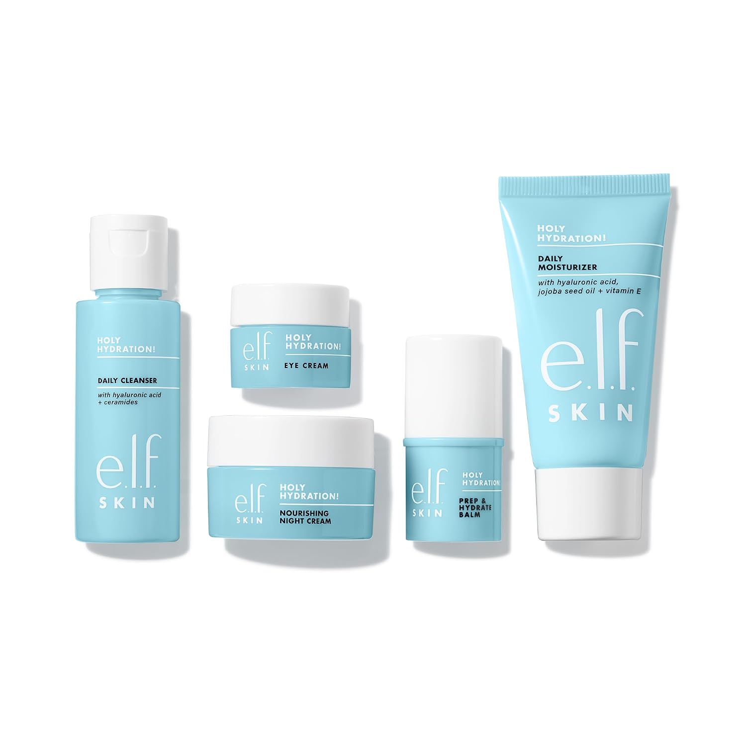 e.l.f. SKIN Holy Hydration! Jet Set Hydration Kit. Travel Friendly Hydrating Skincare Set. Face Cleanser. Balm. Moisturizer. Eye Cream & Night Cream. Vegan & Cruelty-Free