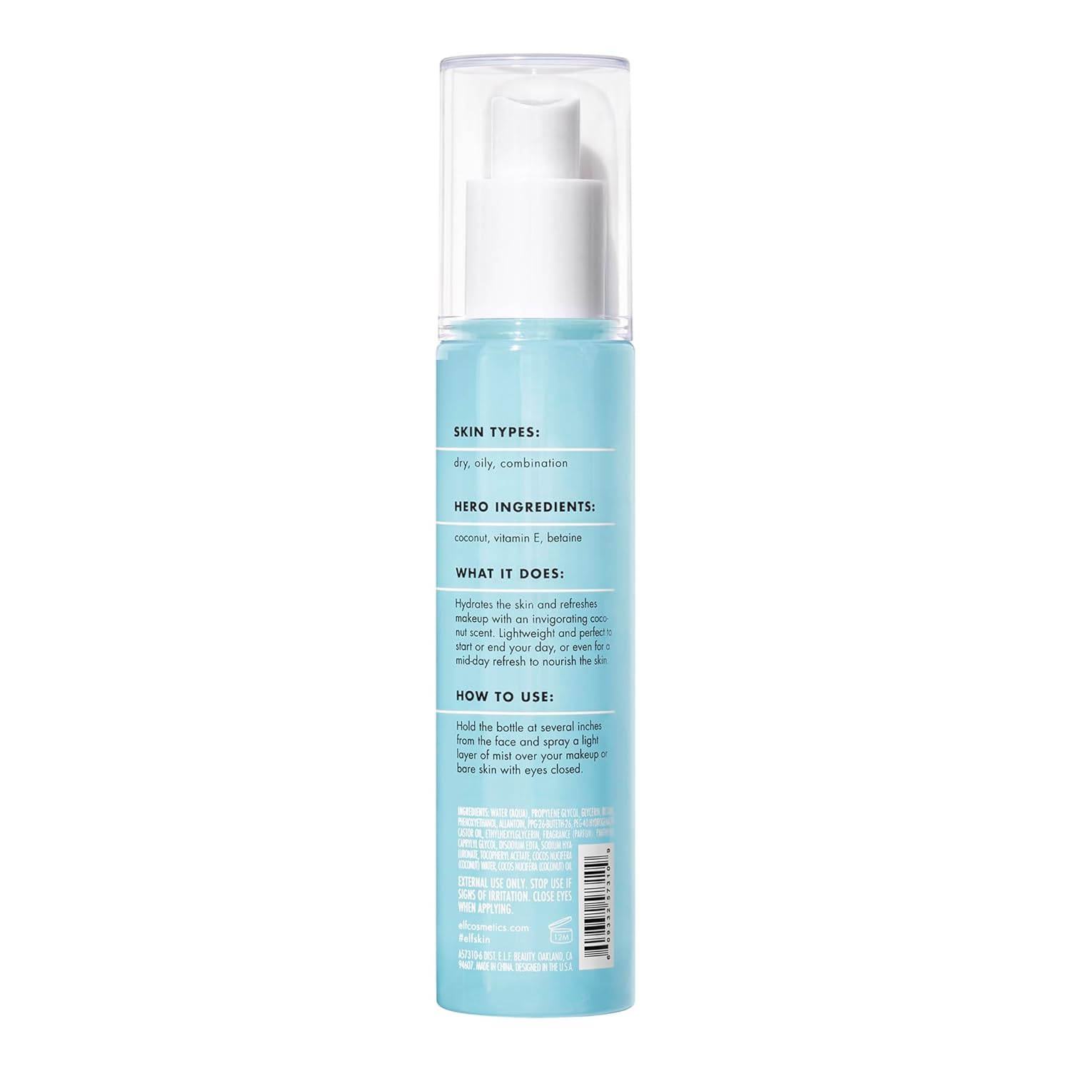 e.l.f. SKIN Holy Hydration! Hydrating Coconut Mist. Refreshes. Soothes & Invigorates Skin. Tropical Scent. 2.7 Fl Oz (Pack of 1)