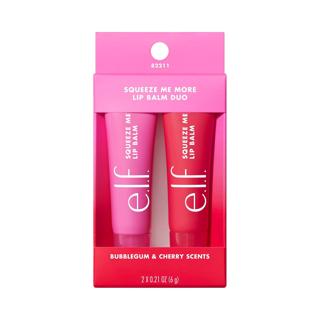e.l.f. Squeeze Me More Lip Balm Duo. Cherry/Bubblegum | Moisturizing Balm For A Sheer Tint Of Color. Made With Hyaluronic Acid. Vegan & Cruelty-Free. Cherry & Bubblegum