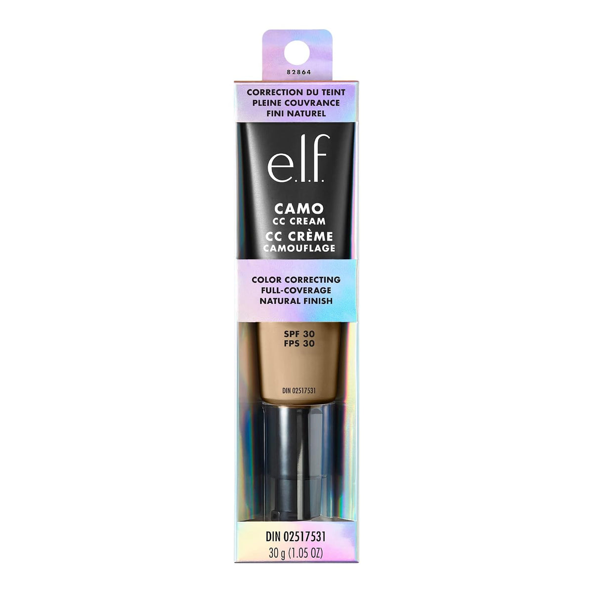 e.l.f. Camo CC Cream. SPF 30 Color-Correcting Medium-To-Full Coverage Face Foundation. Delivers An Airbrushed Finish. Vegan & Cruelty-Free. Light 205 N