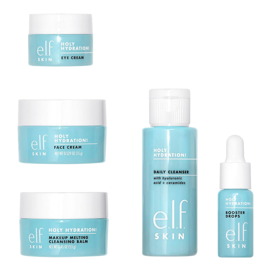 e.l.f. SKIN Holy Hydration! Hydrated Ever After Skincare Mini Kit. Travel | Airplane-Friendly Hydrating Set with Makeup Remover. Cleanser. Moisturizer & Eye Cream. Vegan & Cruelty-Free