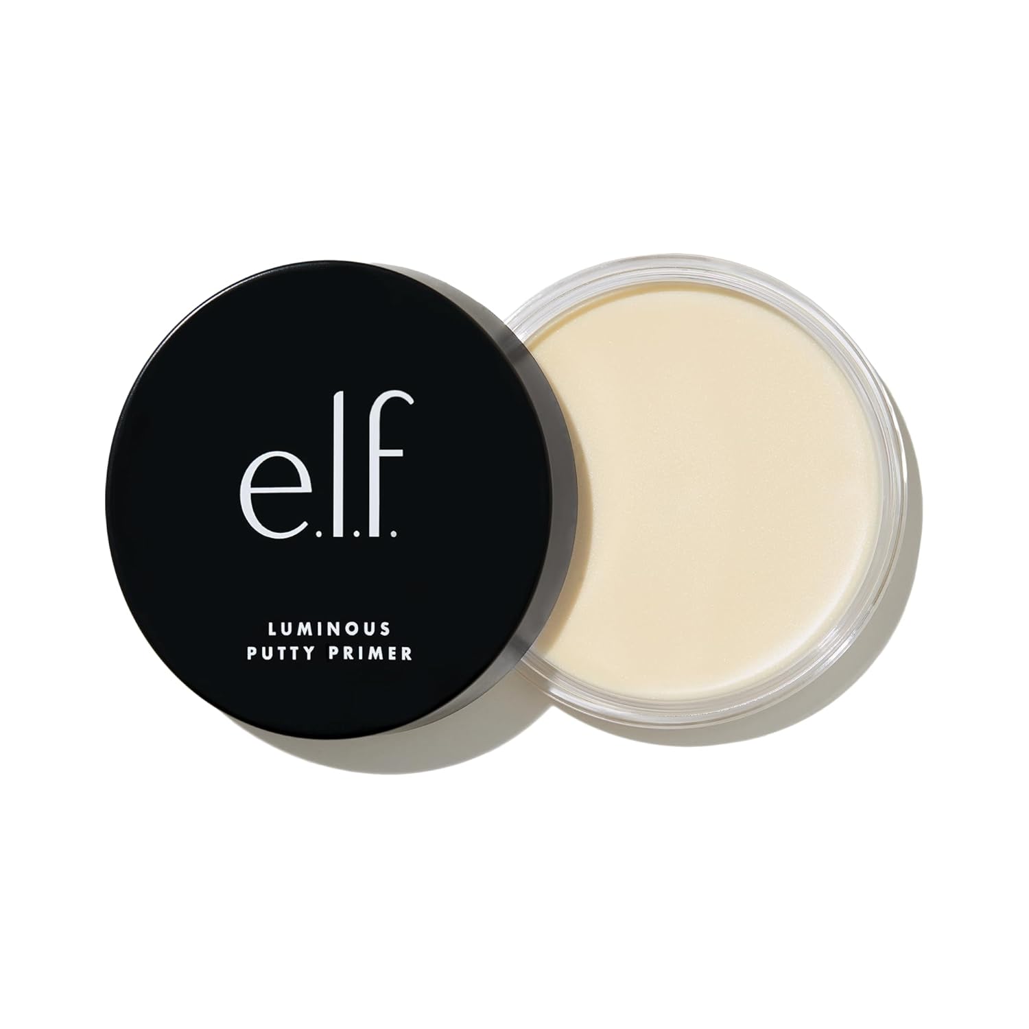 e.l.f. Luminous Putty Primer. Skin Perfecting. Lightweight. Silky. Long Lasting. Hydrates. Creates a Smooth Base. Illuminates. Plumps. Infused with hyaluronic acid. 0.74 Oz