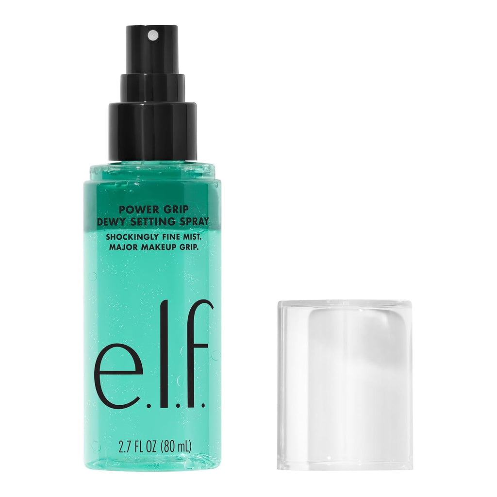 e.l.f. Power Grip Dewy Setting Spray. Hydrating Mist. Dewy Glow Finish | 5% Aloe. Hyaluronic Acid + Squalene Blend. Preps for Long-Lasting Hold. Non-Sticky & Non-Greasy Feel. Vegan & Cruelty-Free