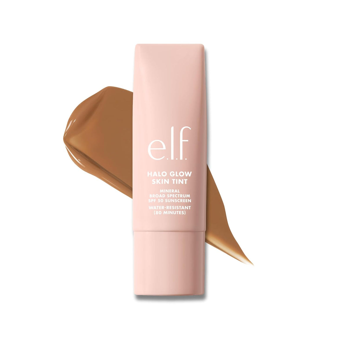 e.l.f. Halo Glow Skin Tint SPF 50. Hydrating & Tinted. 5 Light Warm | Lightweight Buildable Coverage. Dewy. Hydrated Finish. Broad-Spectrum SPF 50. Zinc Oxide & Niacinamide. Vegan & Cruelty-Free