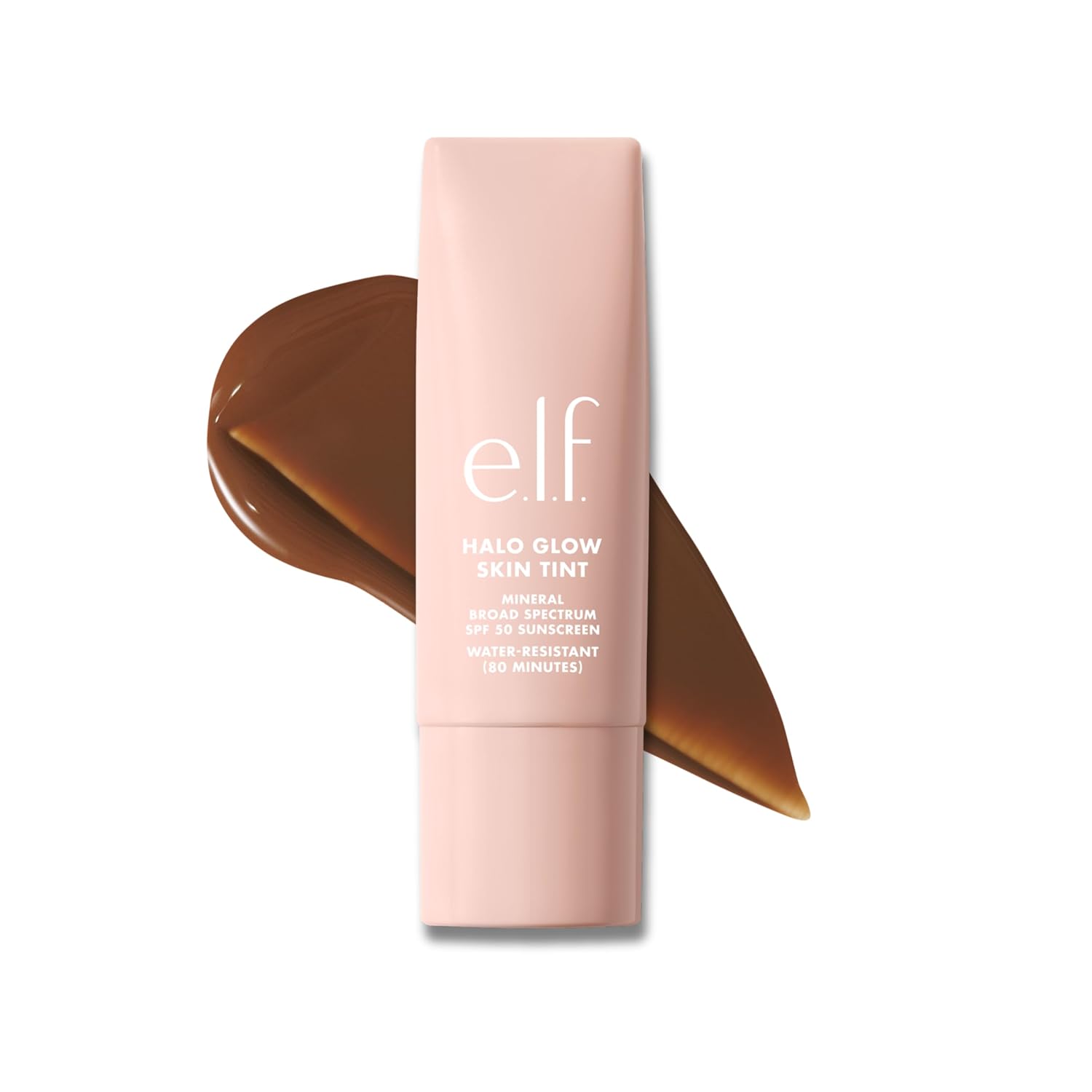 e.l.f. Halo Glow Skin Tint SPF 50. Hydrating & Tinted. 5 Light Warm | Lightweight Buildable Coverage. Dewy. Hydrated Finish. Broad-Spectrum SPF 50. Zinc Oxide & Niacinamide. Vegan & Cruelty-Free