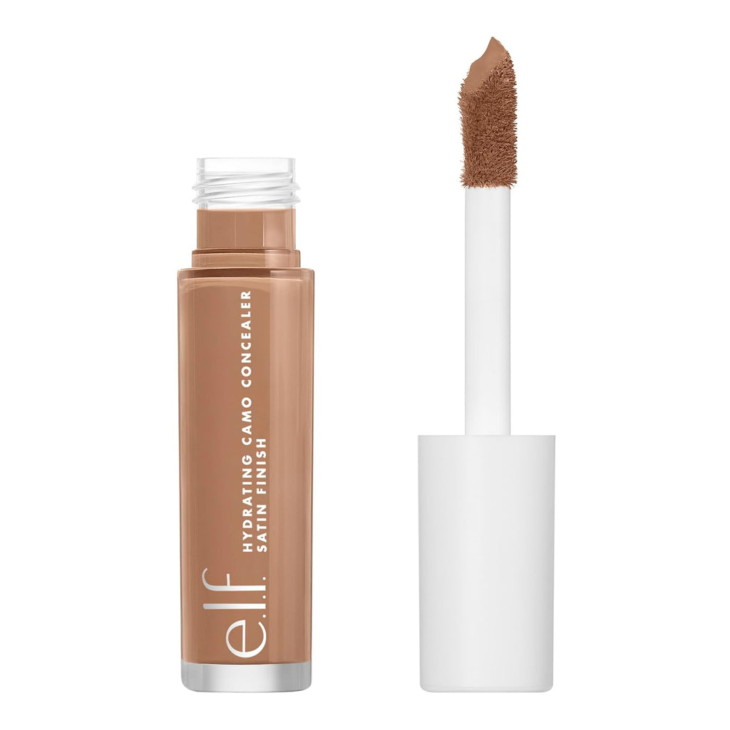 e.l.f. Hydrating Camo Concealer. Full Coverage. Tan Latte | Satin Finish. Under-Eye & Blemish Coverage. Hydrating Formula. Long-Lasting Wear. Non-Creasing. Vegan & Cruelty-Free