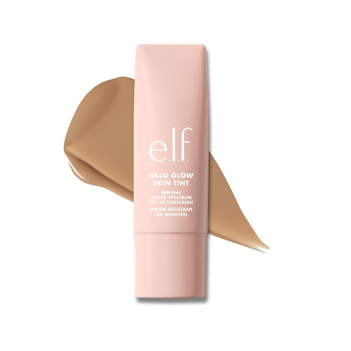 e.l.f. Halo Glow Skin Tint SPF 50. Hydrating & Tinted. 5 Light Warm | Lightweight Buildable Coverage. Dewy. Hydrated Finish. Broad-Spectrum SPF 50. Zinc Oxide & Niacinamide. Vegan & Cruelty-Free