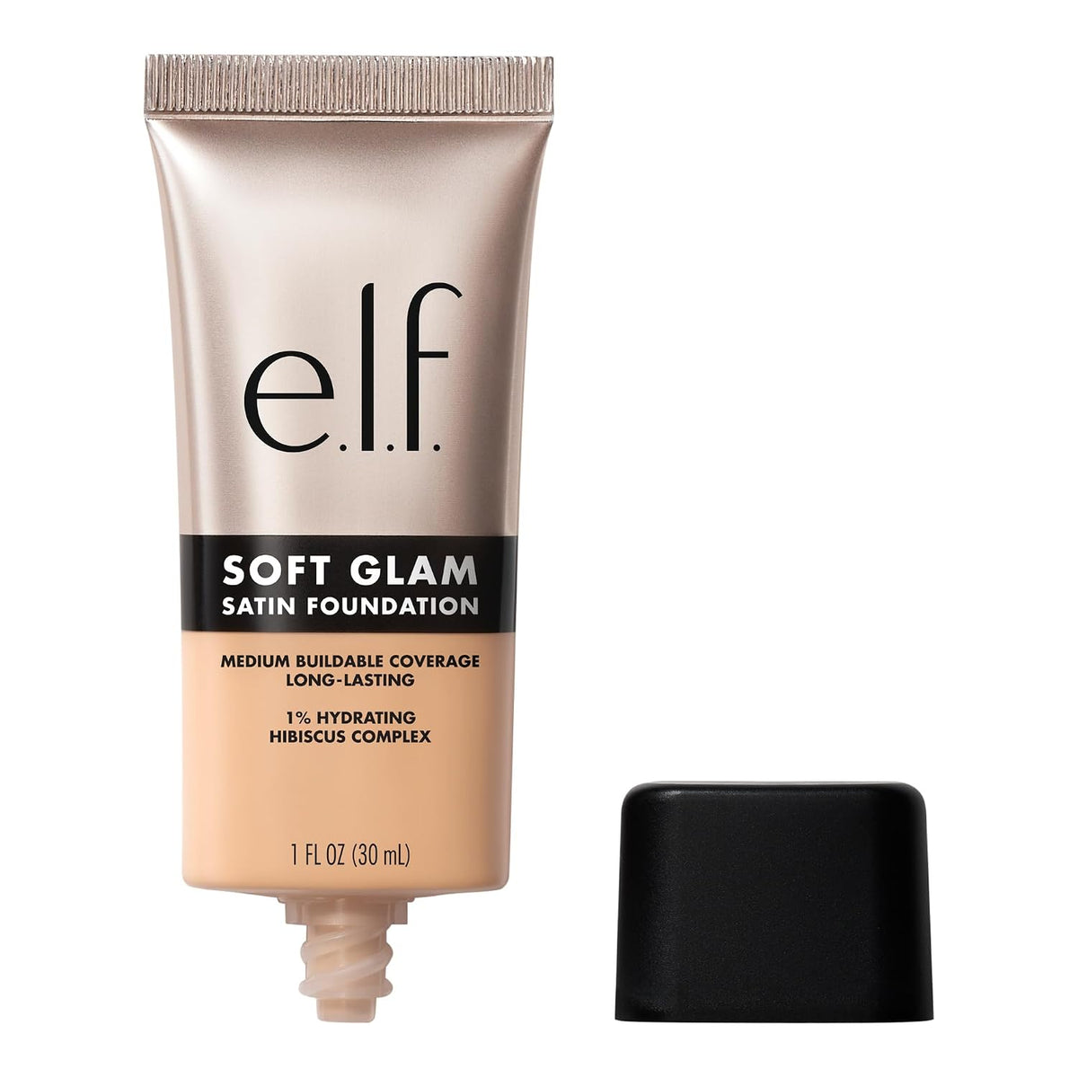 e.l.f. Soft Glam Satin Foundation. Medium Coverage. 50 Deep Warm | Satin Finish. Long-Lasting Wear. Hydrating Hyaluronic Acid & Hibiscus Complex. Blurs Pores. Lightweight. Vegan & Cruelty-Free