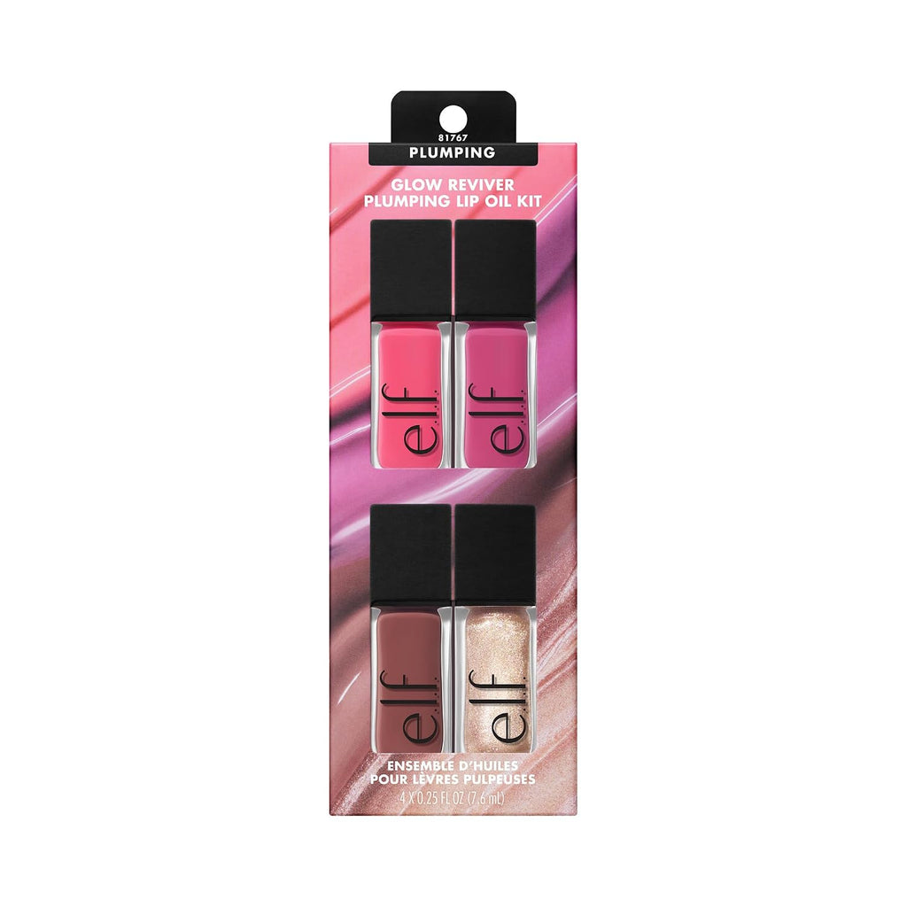 e.l.f. Glow Reviver Plumping Lip Oil Kit | Nourishing Tinted Lip Oils For A High-Shine Finish. Infused With Jojoba Oil. Vegan & Cruelty-Free. 4 Shades