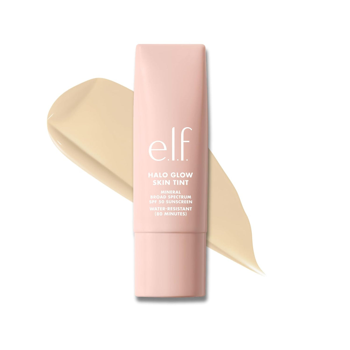 e.l.f. Halo Glow Skin Tint SPF 50. Hydrating & Tinted. 5 Light Warm | Lightweight Buildable Coverage. Dewy. Hydrated Finish. Broad-Spectrum SPF 50. Zinc Oxide & Niacinamide. Vegan & Cruelty-Free