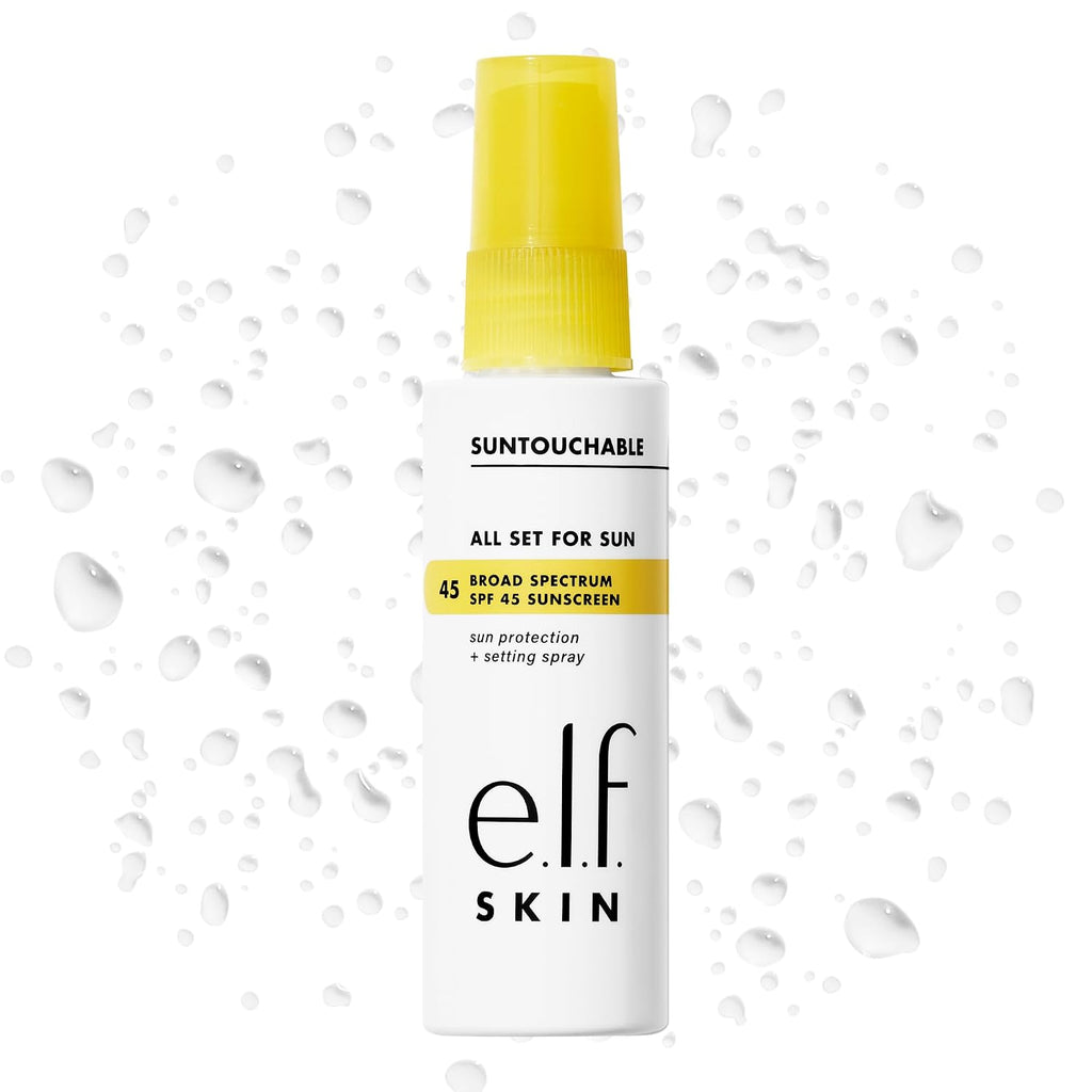 e.l.f. SKIN All Set For Sun SPF 45 Setting Spray | Clear Makeup Setting Mist + Sunscreen. Weightless SPF Face Protection & Makeup-Locking Spray. Vegan & Cruelty-Free