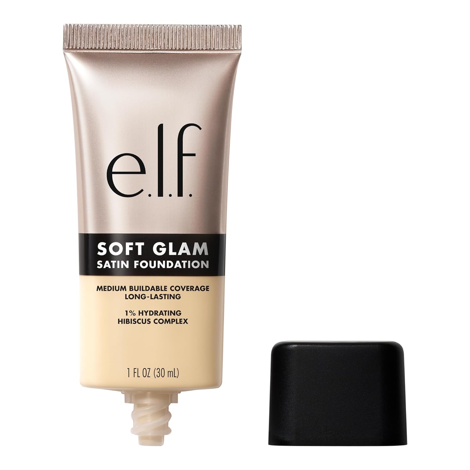 e.l.f. Soft Glam Satin Foundation. Medium Coverage. 52 Deep Cool | Satin Finish. Long-Lasting Wear. Hydrating Hyaluronic Acid & Hibiscus Complex. Blurs Pores. Lightweight. Vegan & Cruelty-Free