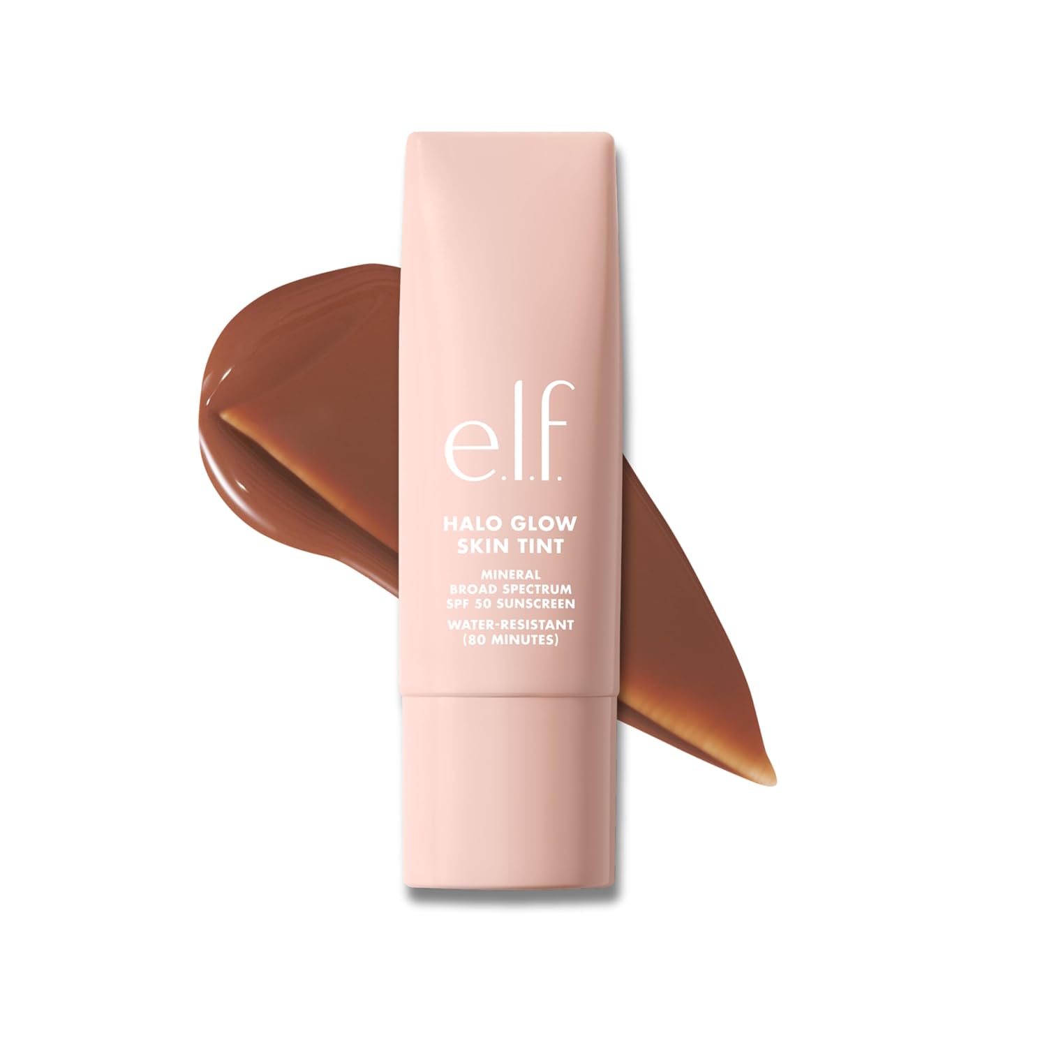 e.l.f. Halo Glow Skin Tint SPF 50. Hydrating & Tinted. 5 Light Warm | Lightweight Buildable Coverage. Dewy. Hydrated Finish. Broad-Spectrum SPF 50. Zinc Oxide & Niacinamide. Vegan & Cruelty-Free