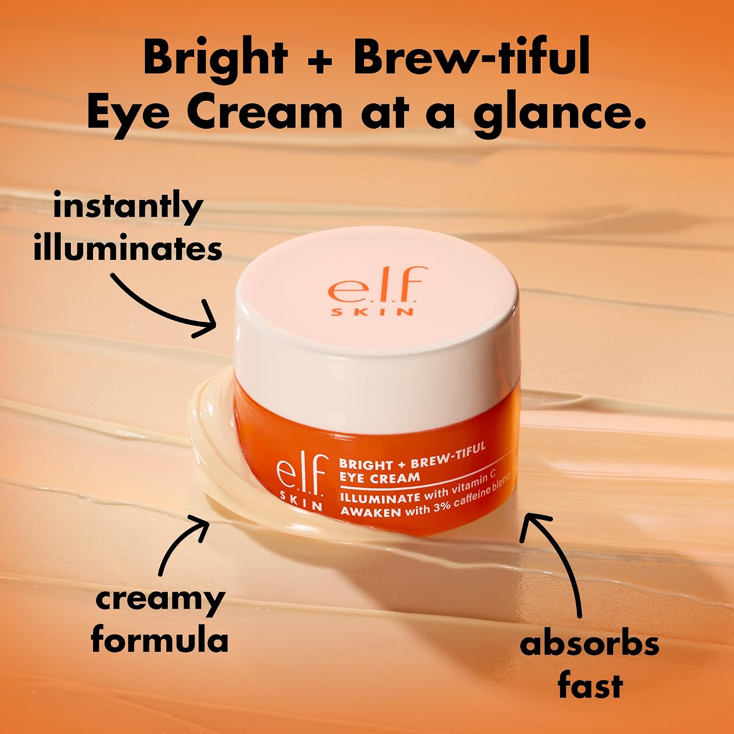 e.l.f. SKIN Bright + Brew-tiful Eye Cream. Helps Brighten Appearance Of Undereye Dark Circles & Repair Puffiness. Vegan & Cruelty-Free