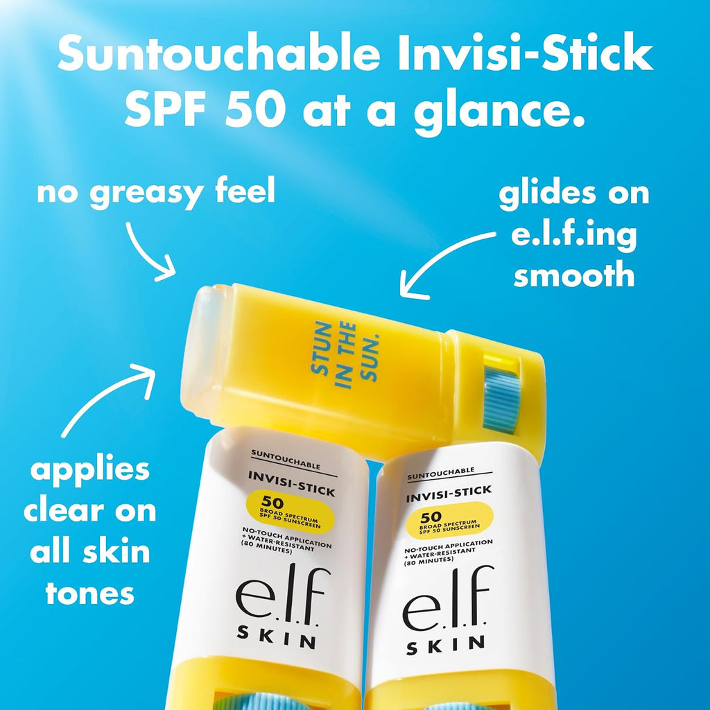 e.l.f. SKIN Suntouchable Invisi-Stick Face Sunscreen SPF 50. Clear. Lightweight with Sunflower Seed Oil. Vegan & Cruelty-Free