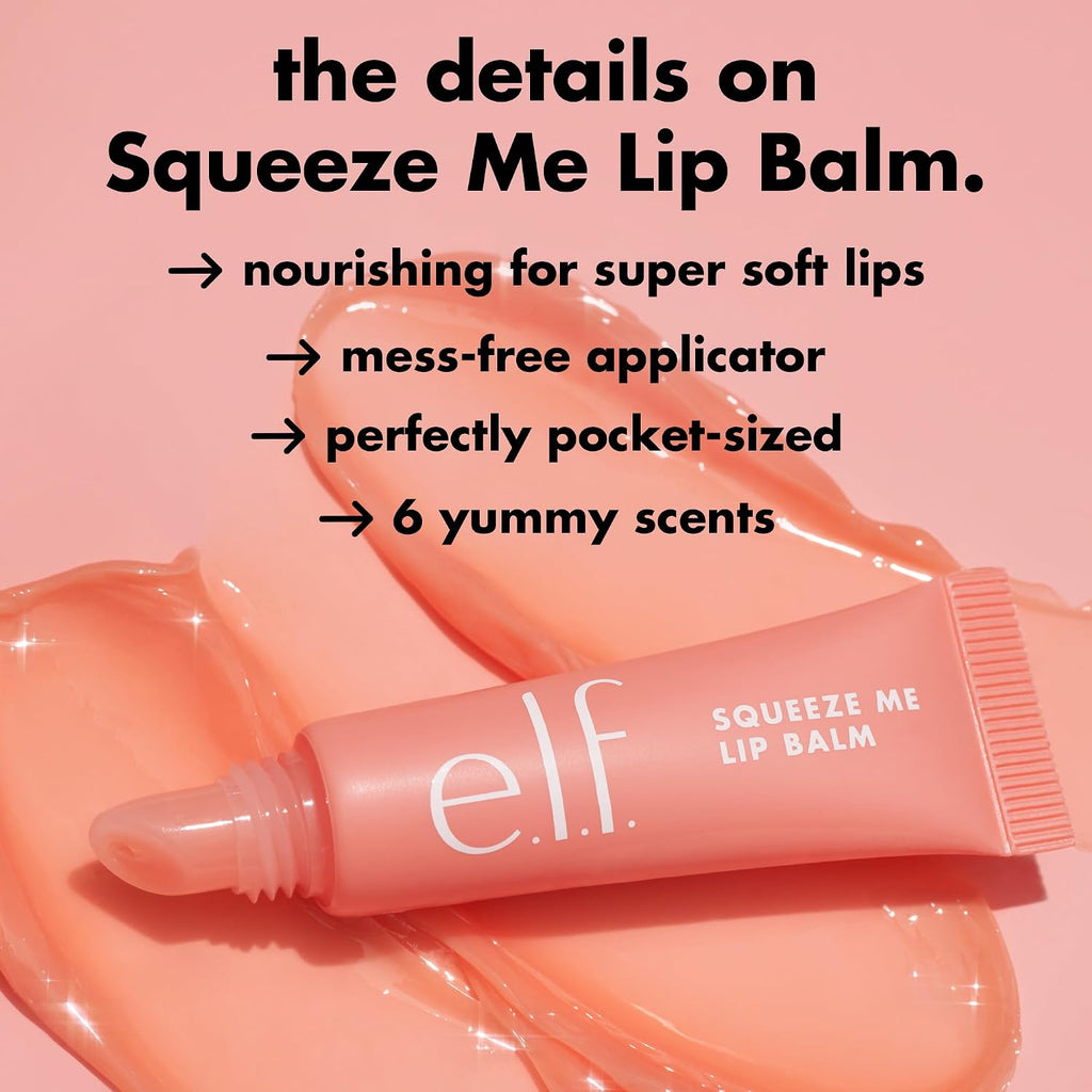 e.l.f. Squeeze Me Lip Balm. Peach | Moisturizing Lip Balm For A Sheer Tint Of Color. Infused With Hyaluronic Acid. Vegan & Cruelty-free