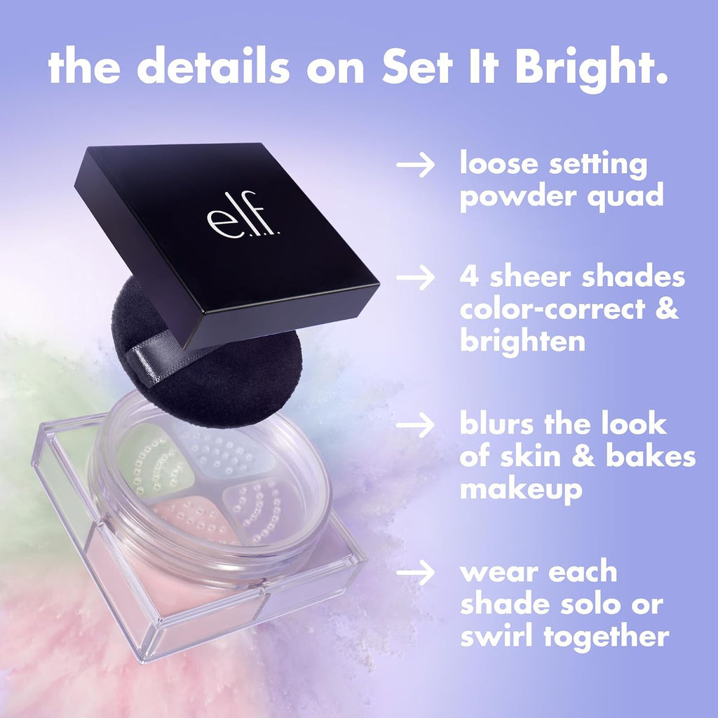 e.l.f. Set it Bright Powder Quad. Fair | Brightening Loose Setting Powder. Bakes. Blurs & Sets for Soft-Matte Radiance. Velvet Puff Included. Vegan & Cruelty-Free