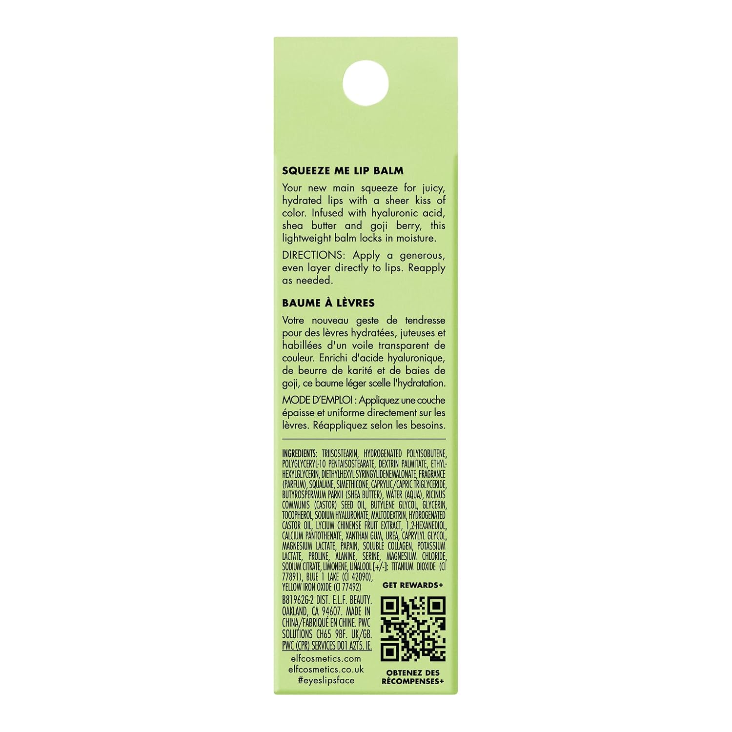 e.l.f. Squeeze Me Lip Balm. Honeydew | Moisturizing Lip Balm For A Sheer Tint Of Color. Infused With Hyaluronic Acid. Vegan & Cruelty-free