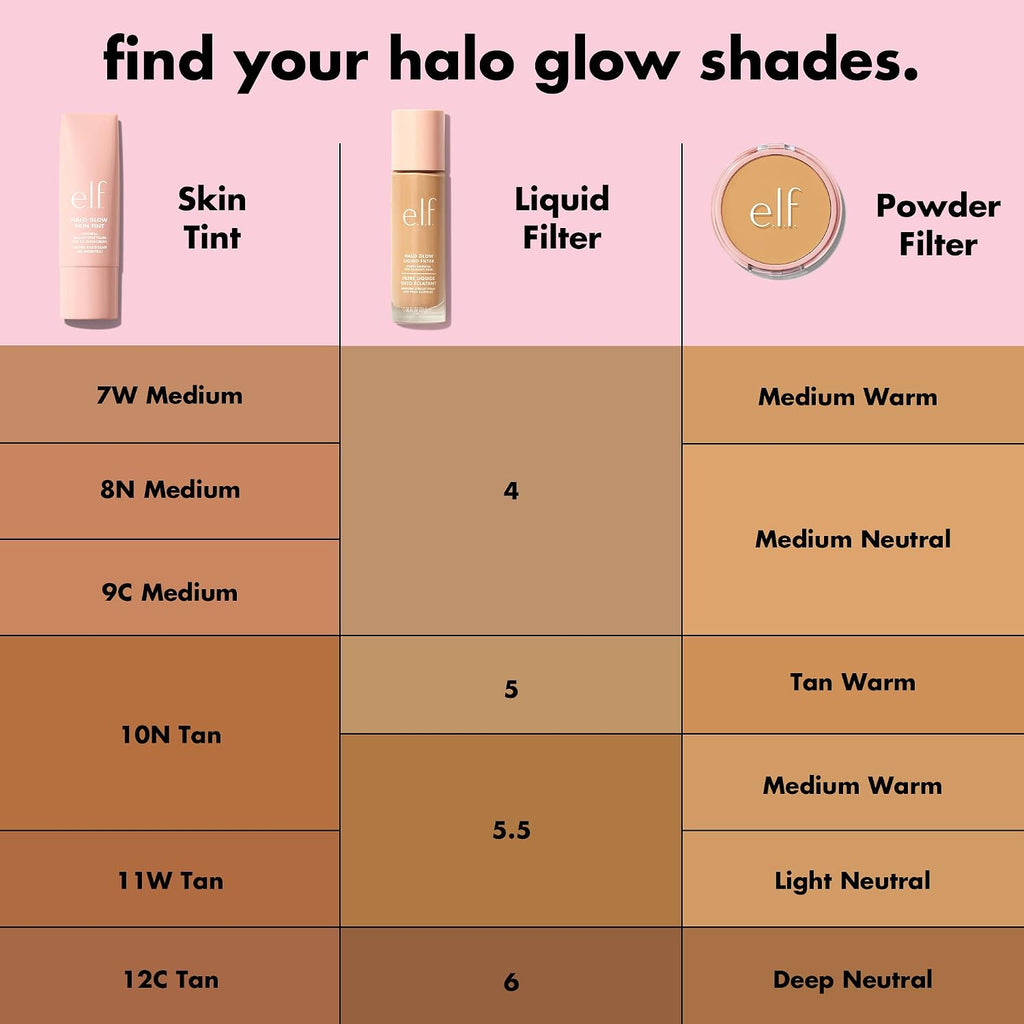 e.l.f. Halo Glow Liquid Filter. Hydrating Complexion Boost. 4 Medium | Soft Focus. Luminous Natural Glow for Face & Body. Infused with Hyaluronic Acid & Squalene. Vegan & Cruelty-Free